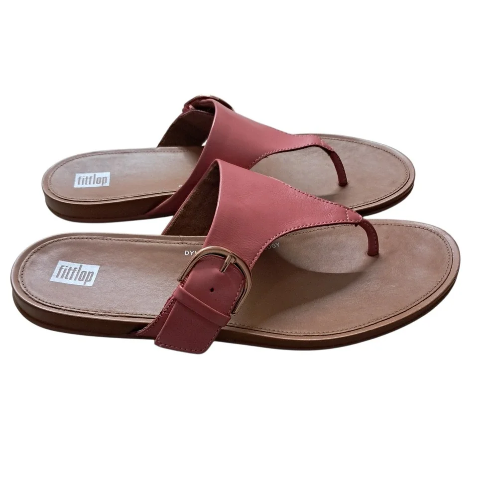 FitFlop Sandals Womens 10 Pink Gracie Buckle Leather Thong Summer Flats‎